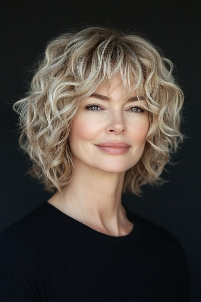 Textured Curly Bob with Bangs
