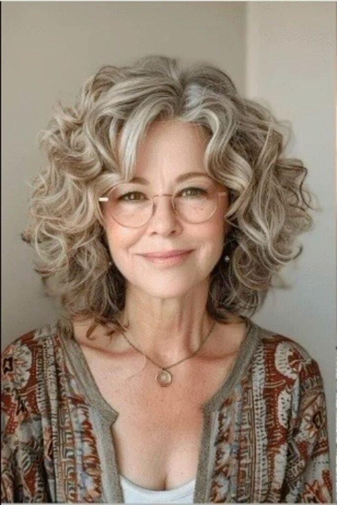 Textured Curly Bob with Glasses