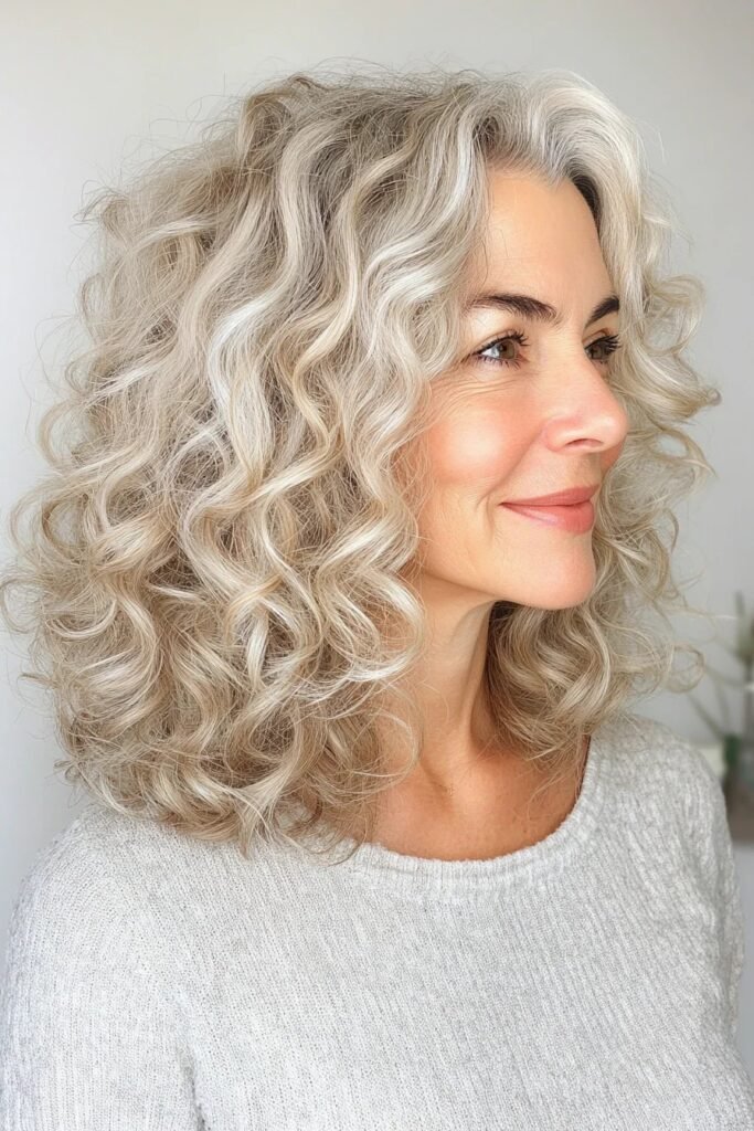 Textured Curly Medium-Length Cut with Soft Highlights