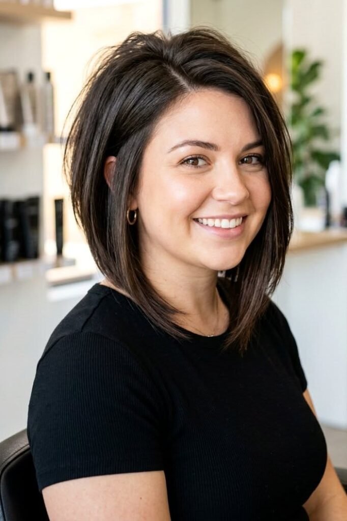 Textured Dark Brown A-Line Bob with Volume
