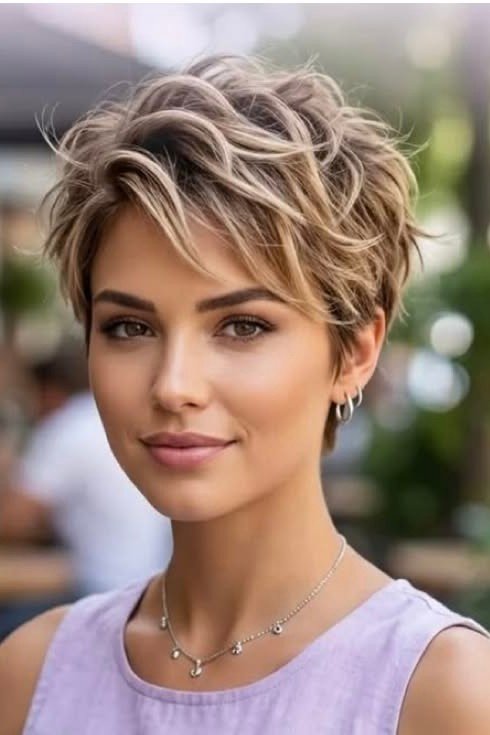 Textured Golden Blonde Choppy Crop with Side-Swept Bangs