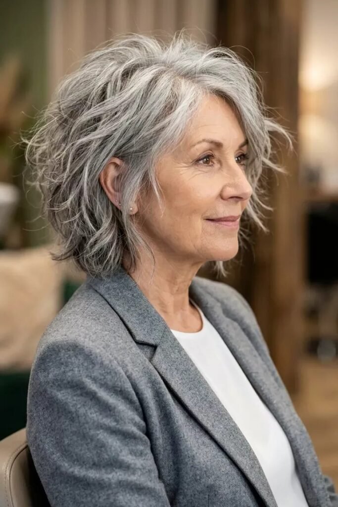 Textured Gray Bob with Tousled Waves