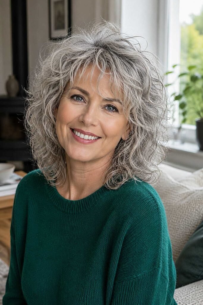 Textured Gray Choppy Shag Bob with Wispy Bangs