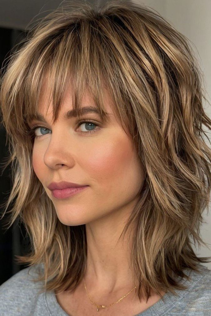 Textured Honey Blonde Layered Shag Hair