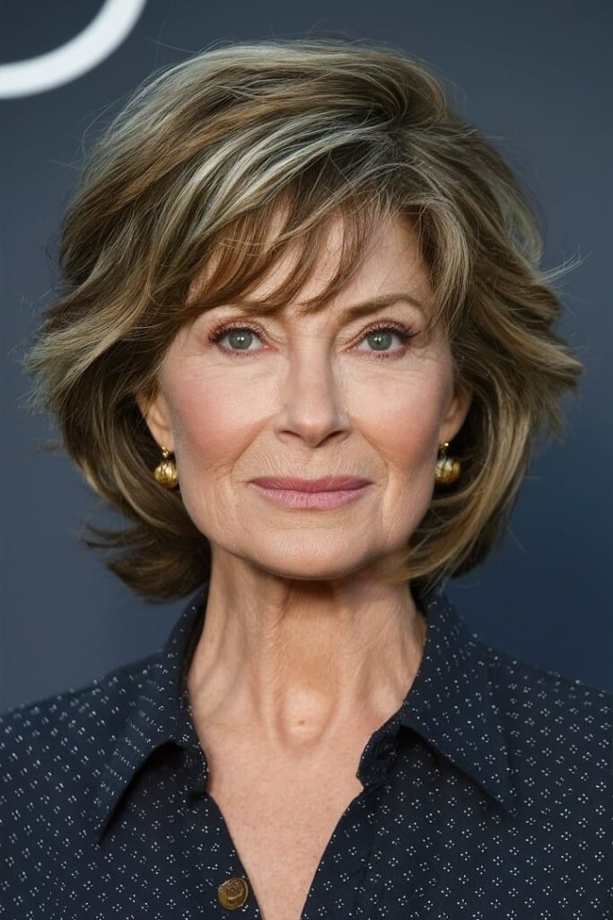 Textured Layered Bob with Highlights and Wispy Bangs