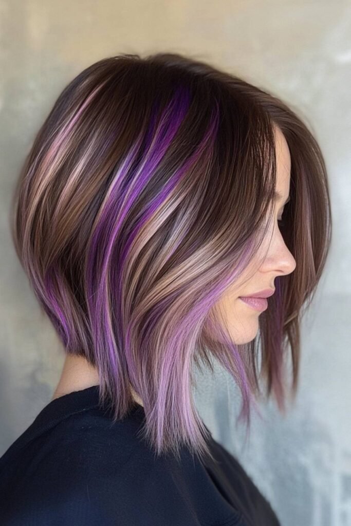 Textured Layered Bob with Purple Highlights