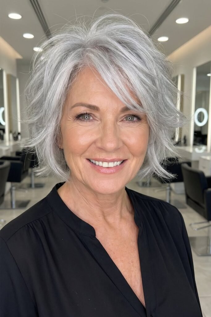 Textured Layered Bob with Side-Swept Bangs
