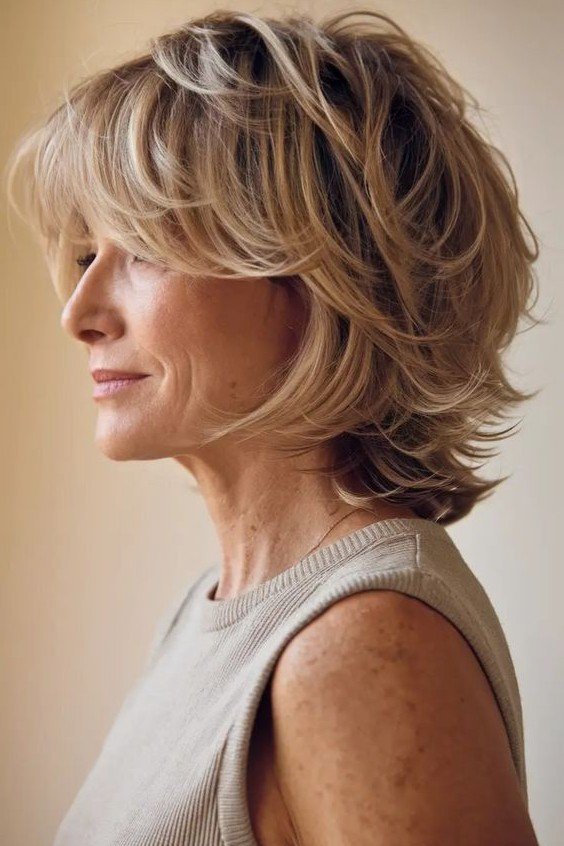 Textured Layered Bob with Voluminous Crown