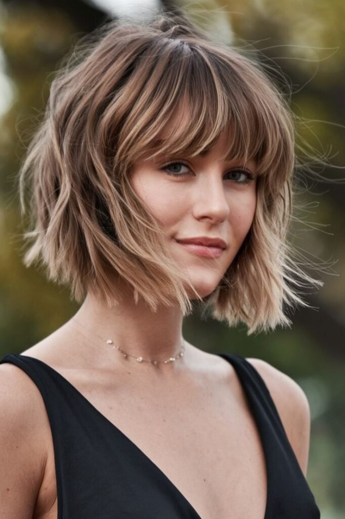 Textured Layered Bob with Wispy Bangs
