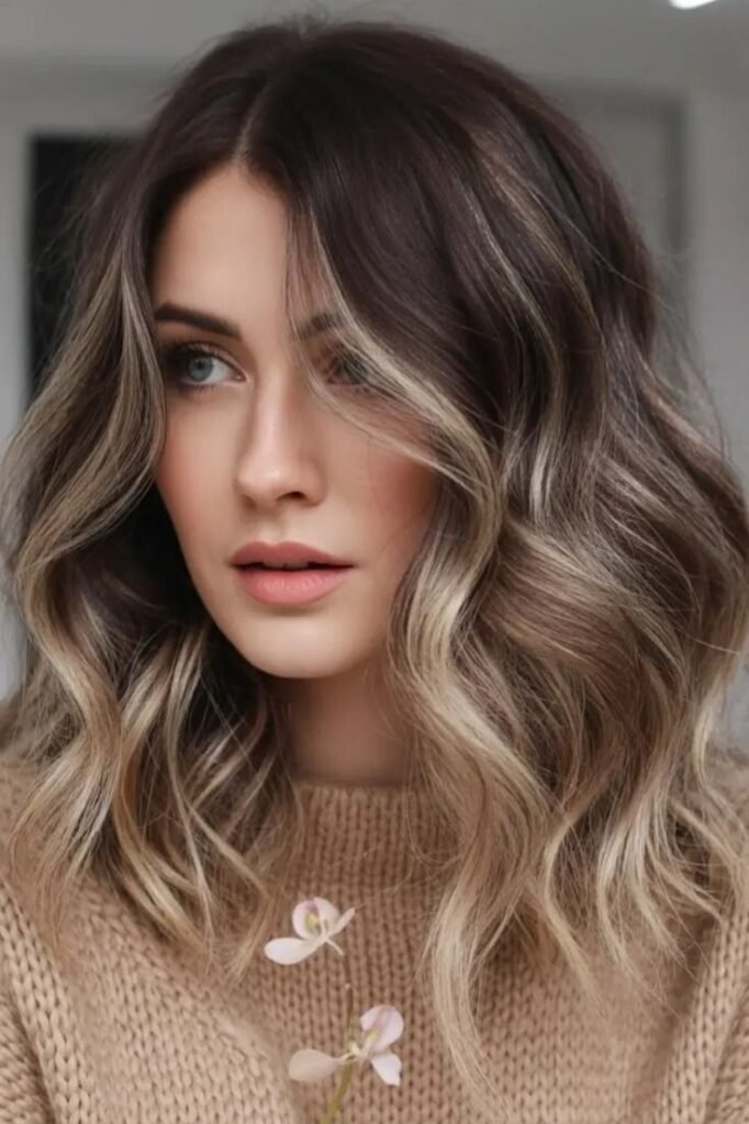 Textured Lob with Soft Face-Framing Highlights