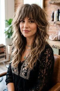 Textured Long Shag with Soft Waves and Tousled Fringe