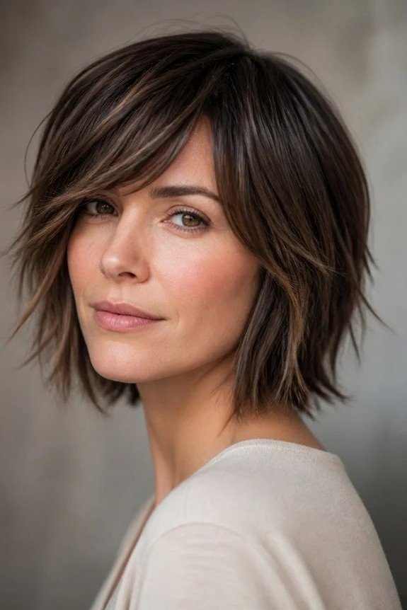 Textured Medium Bob with Deep Side Part and Layers