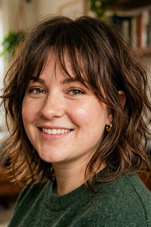 Textured Medium Shag with Soft Bangs