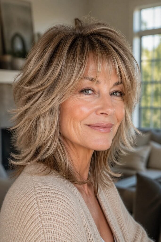 Textured Medium Shag with Wispy Bangs