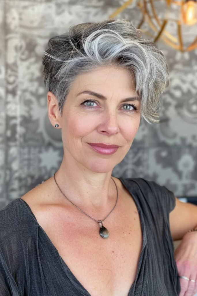 Textured Pixie Cut with Side-Swept Volume