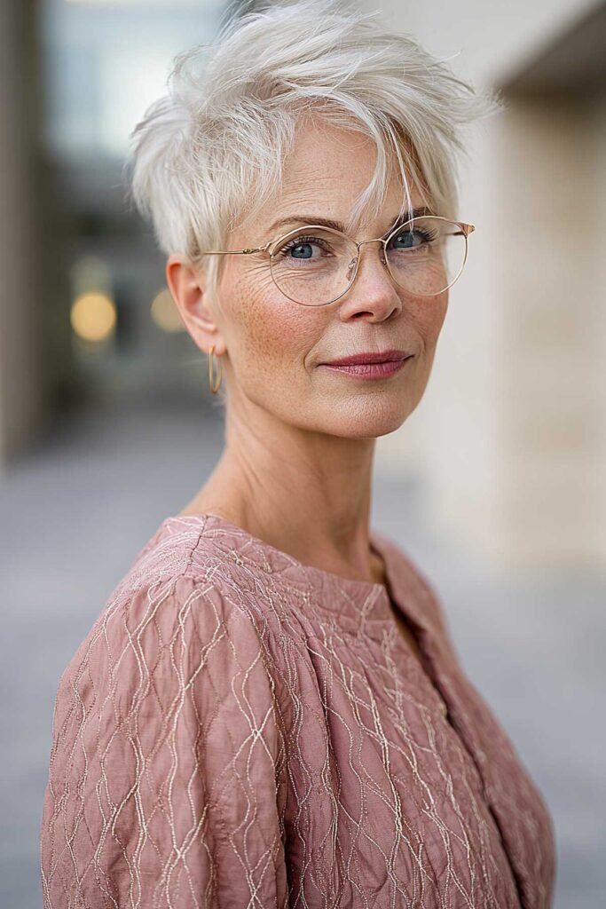 Textured Pixie Cut with Tousled Silver Layers