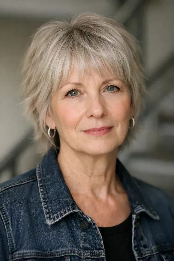 Textured Pixie Silver Bob with Piece-Y Bangs