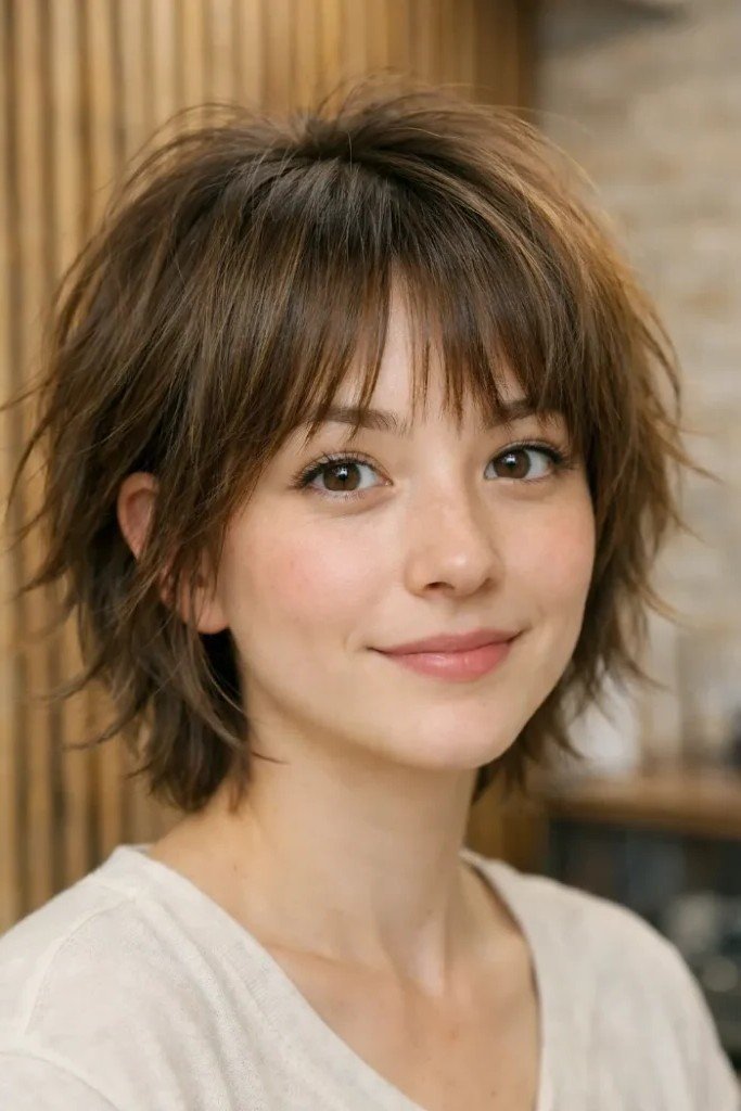 Textured Shaggy Bob with Bangs
