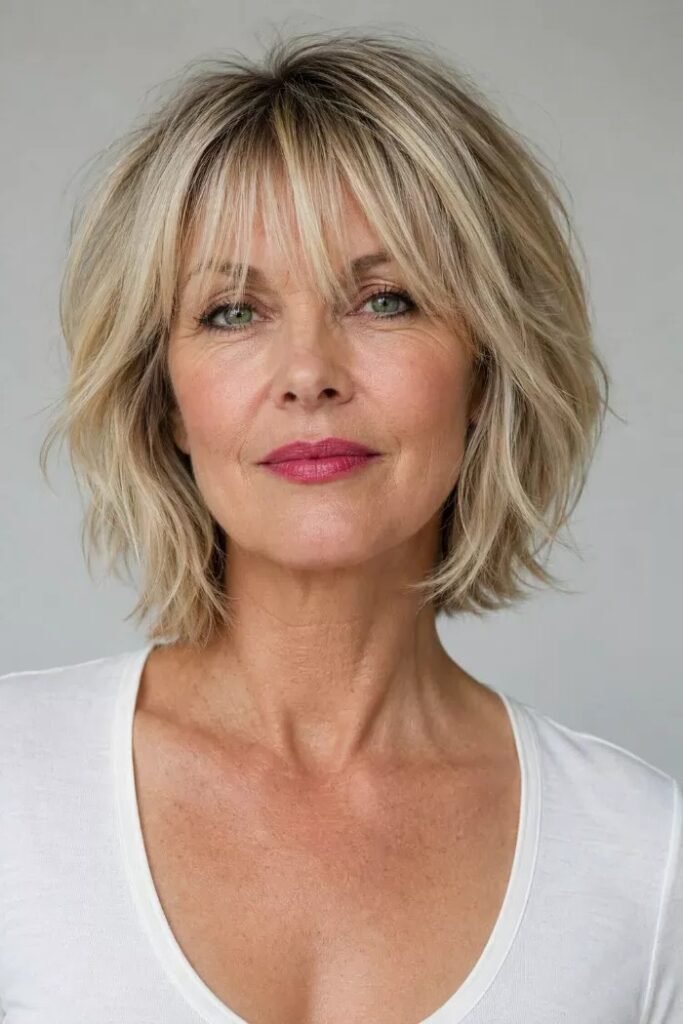 Textured Shaggy Bob with Bangs