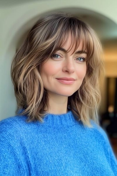 Textured Shaggy Bob with Curtain Bangs