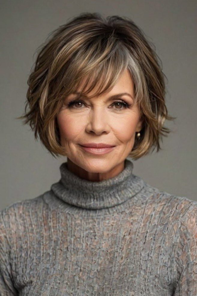 Textured Shaggy Bob with Side-Swept Bangs
