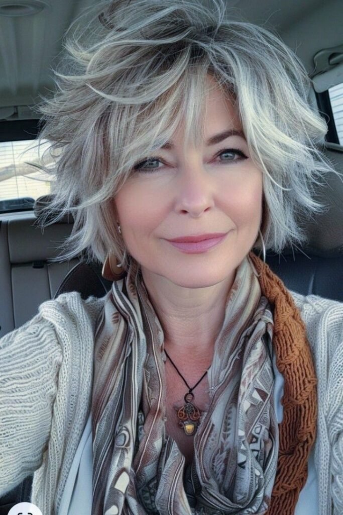 Textured Shaggy Bob with Side-Swept Bangs