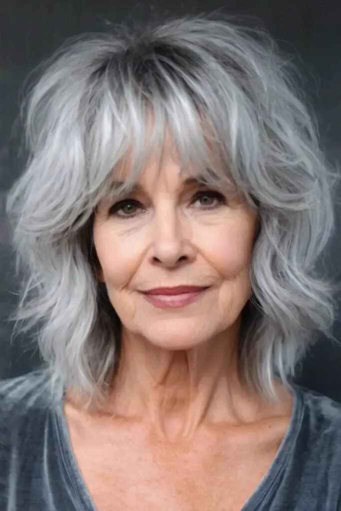 Textured Shaggy Bob with Soft Bangs