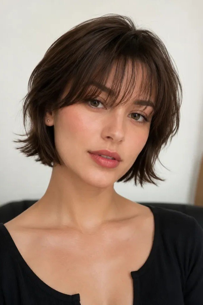 Textured Shaggy Bob with Soft Wispy Bangs