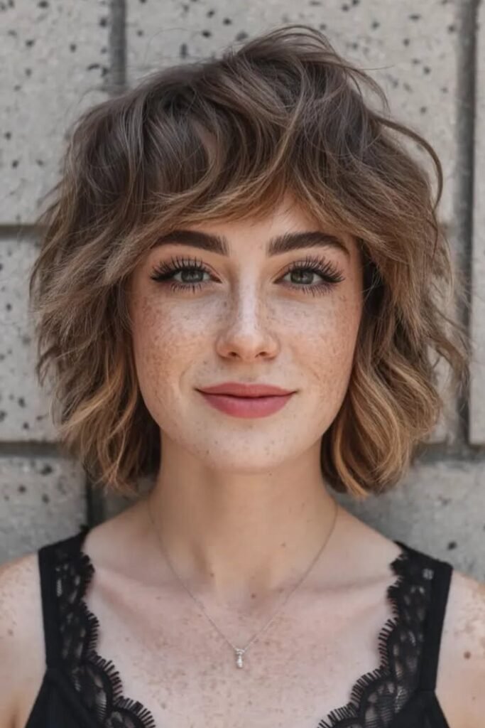 Textured Shaggy Bob with Wispy Bangs