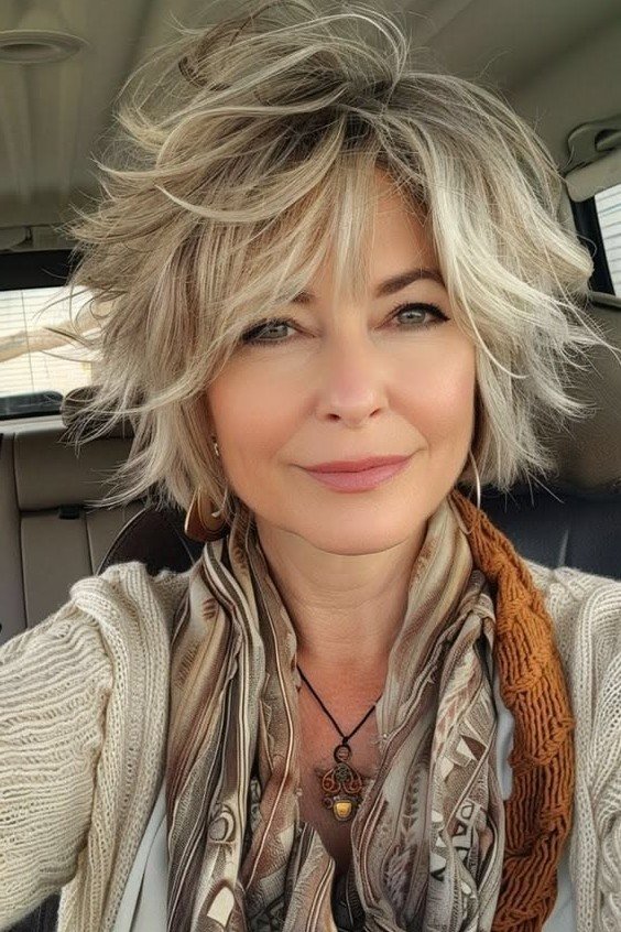 Textured Shaggy Bob with Wispy Bangs