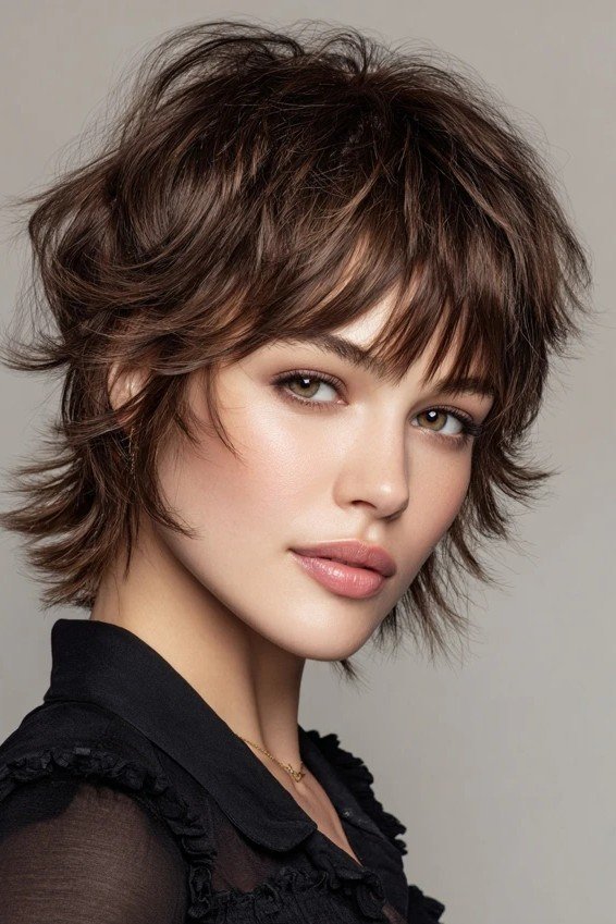 Textured Shaggy Bob with Wispy Bangs