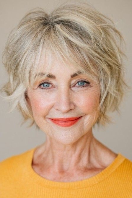 Textured Shaggy Bob with Wispy Bangs