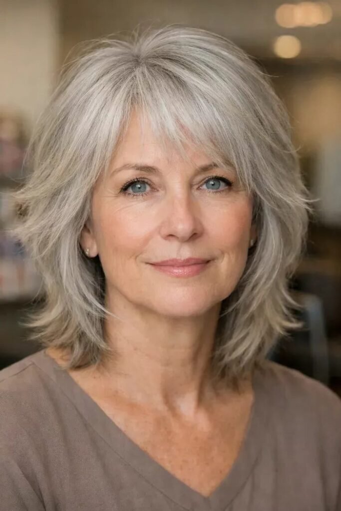 Textured Shaggy Shoulder-Length Cut with Bangs