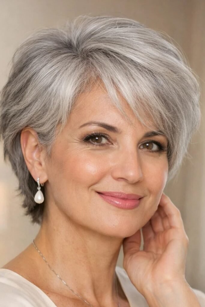 Textured Short Crop with Soft Side-Swept Bangs