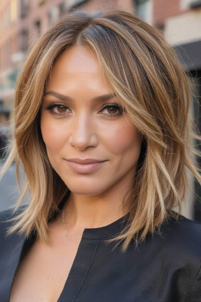 Textured Shoulder-Length Bob with Highlights