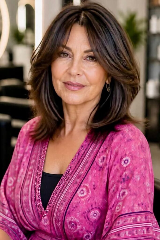 Textured Shoulder-Length Cut with Soft Center-Parted Bangs