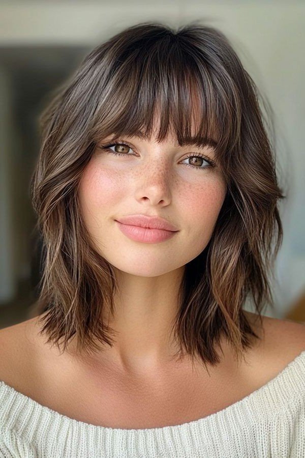 Textured Shoulder-Length Shag with Soft Fringe