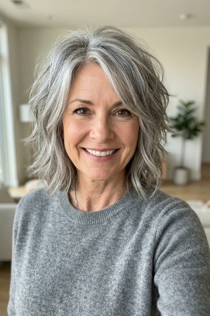 Textured Silver Bob with Side Parting
