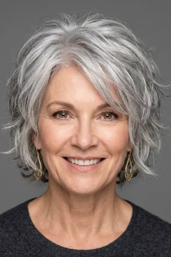 Textured Silver Bob with Soft Layered Waves