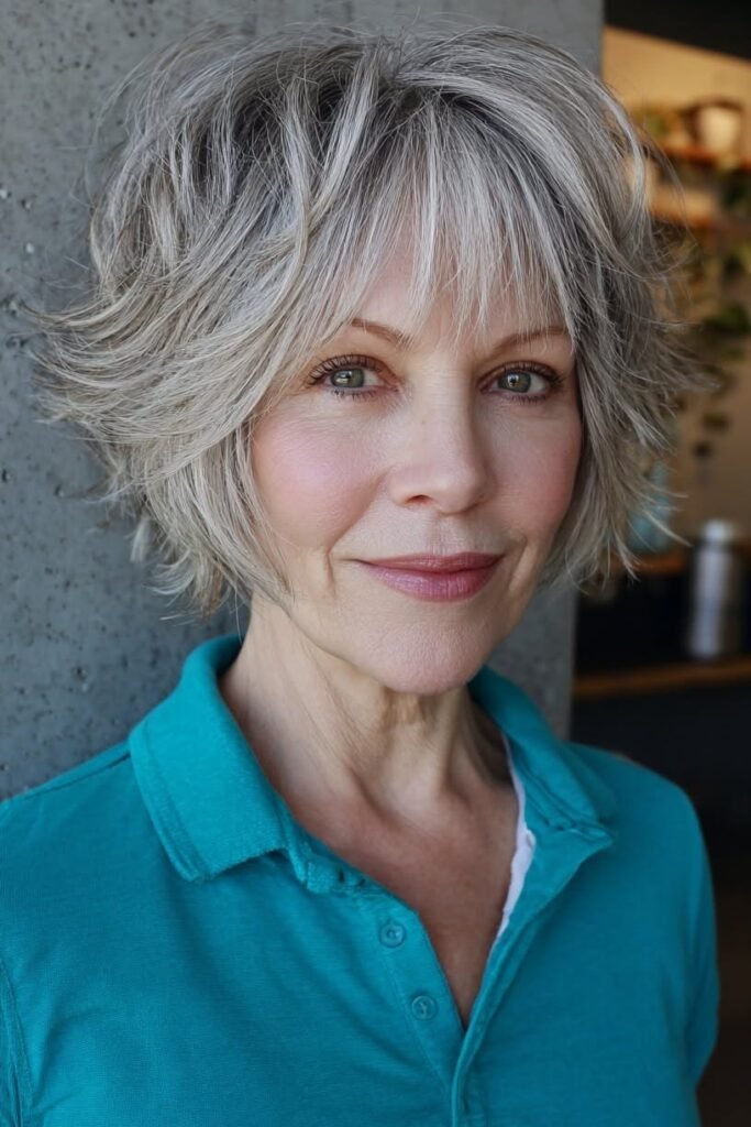 Textured Silver Bob with Wispy Bangs