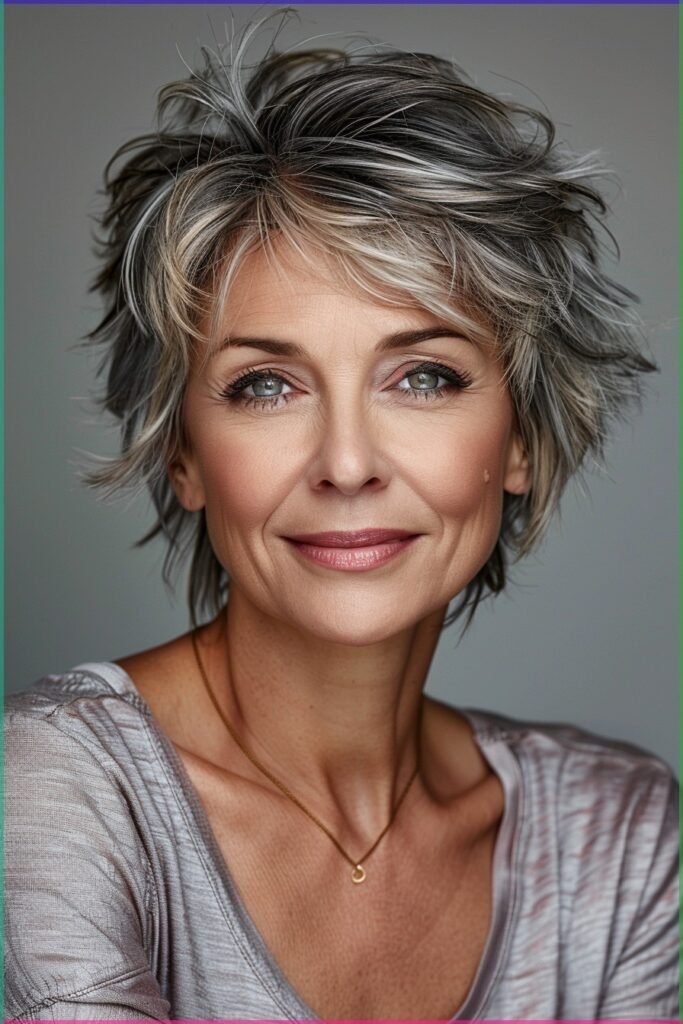 Textured Silver Pixie Bob with Soft Wispy Bangs