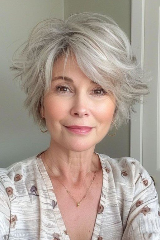 Textured Silver Pixie Cut with Volume