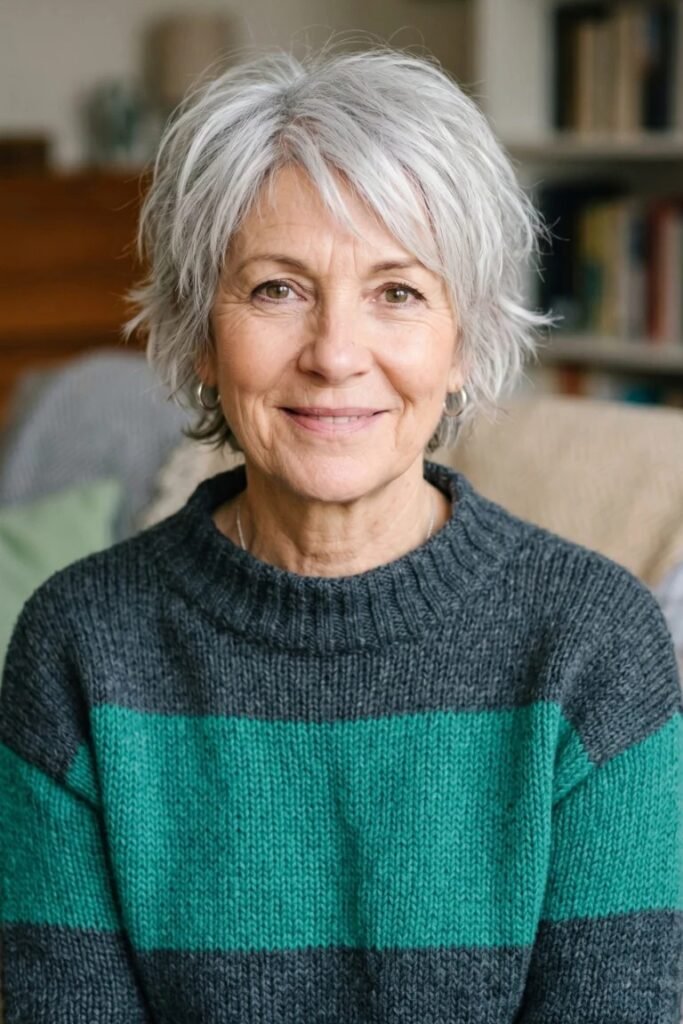 Textured Silver Pixie Shag with Layered Crown