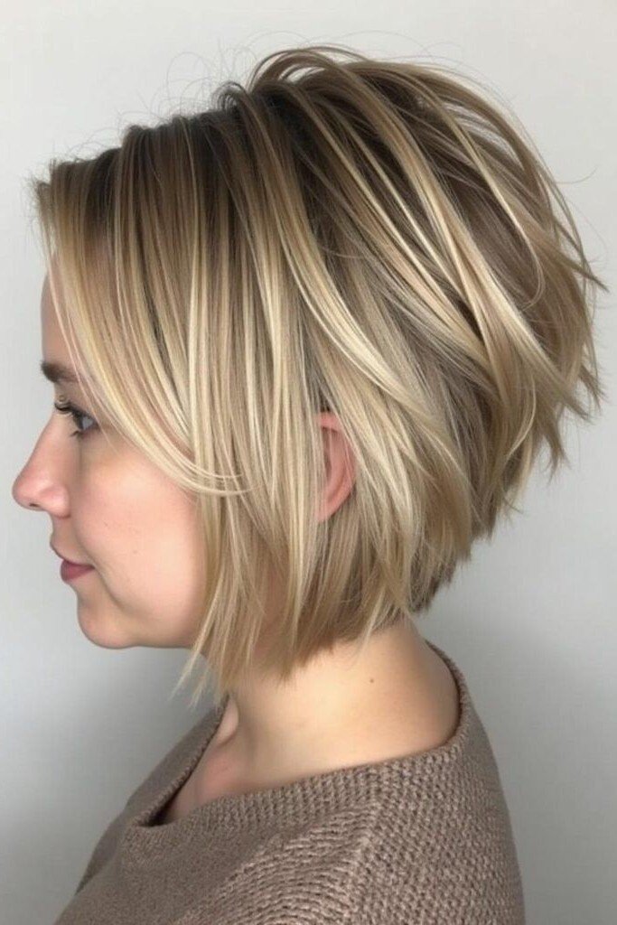 Textured Stacked Blonde Bob with Soft Layering