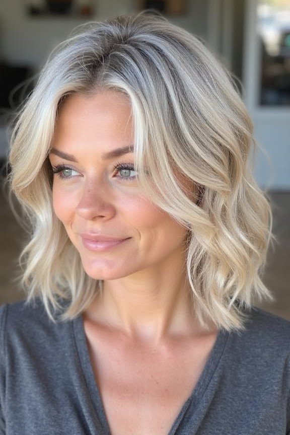 Textured Wavy Bob with Curtain Bangs