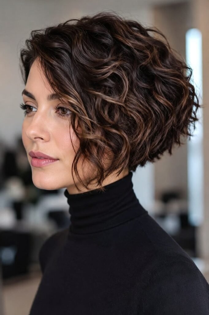 Textured Wavy Bob with Soft Dark Curls