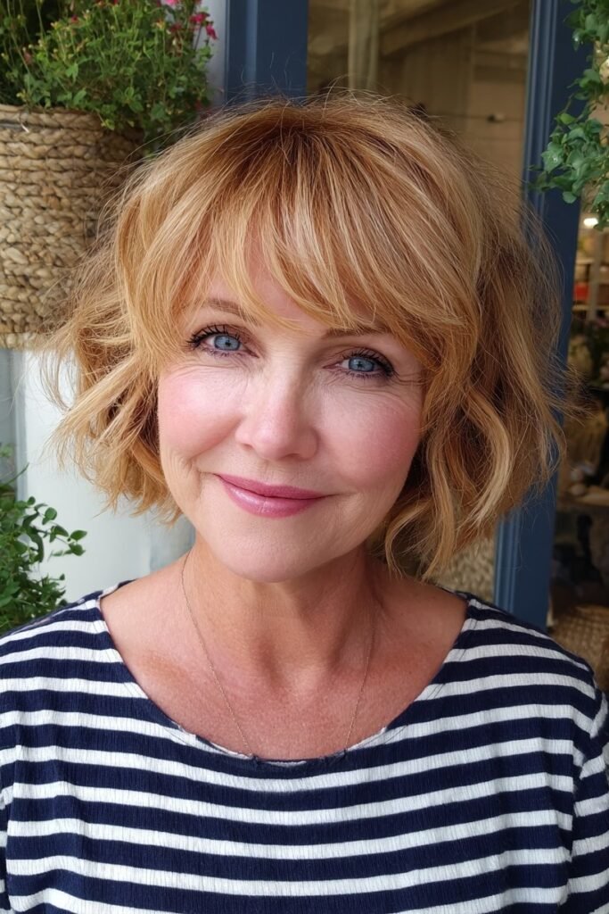 Textured Wavy Bob with Wispy Bangs