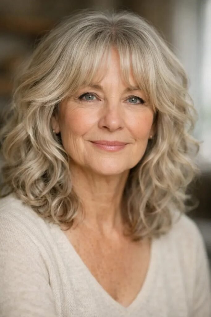 Textured Wavy Shoulder-Length Cut with Soft Bangs