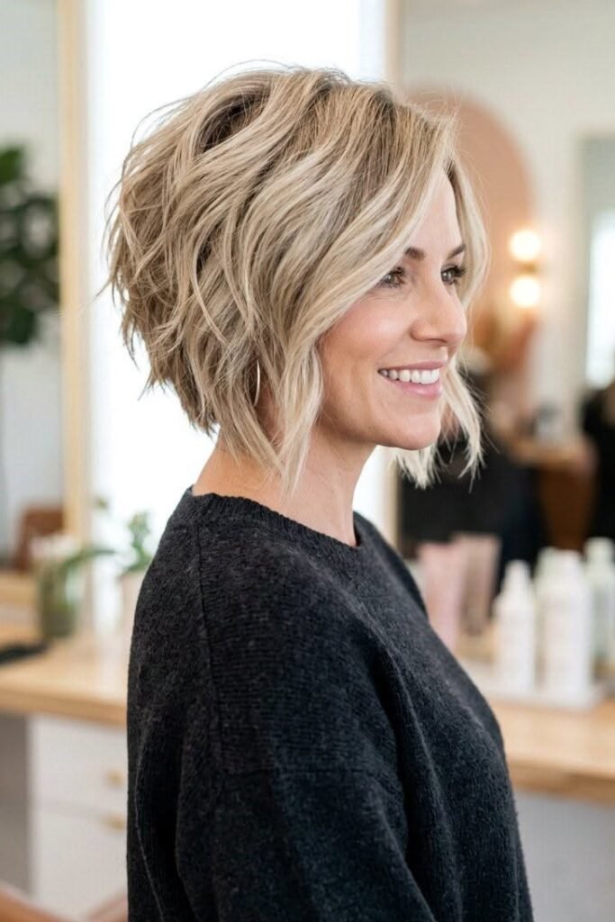 Textured Wavy Stacked Bob