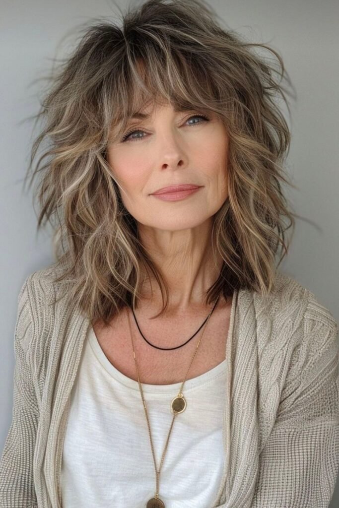 Tousled Ash-Blonde Shag with Soft Bangs